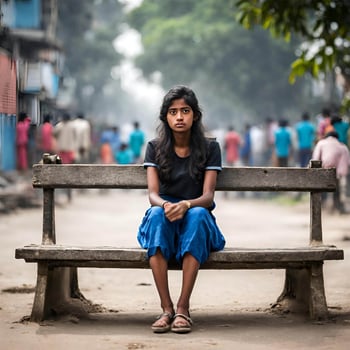 Girl sitting on bench alone