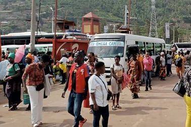 Stop human trafficking. Bus station in Africa.