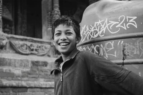 smiling boy b&w carys watt