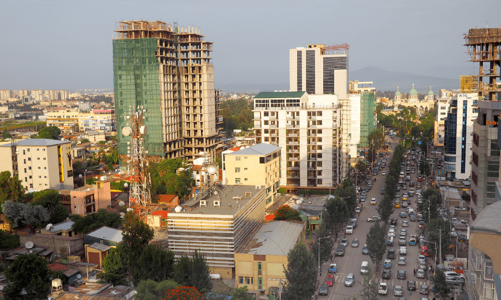 Bird's eye view of city in Ethiopia